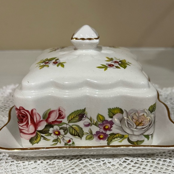 Beautiful Old Foley James Kent Harmony Rose Bone China Covered Butter Dish - Picture 3 of 5